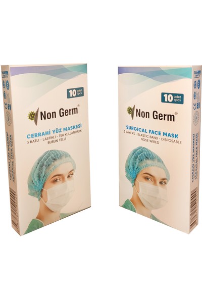 Non Germ Tek Kullanımlık 3 Katlı Telli Cerrahi Maske 10'lu X 10 Kutu 100 Adet