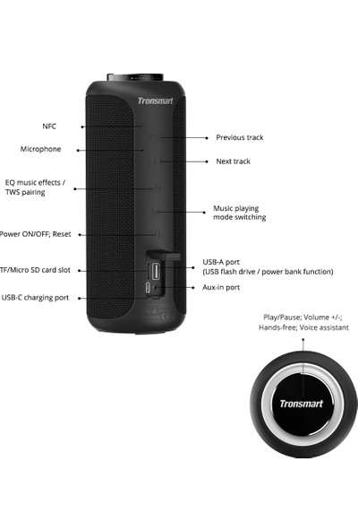Tronsmart Element T6 Plus Upgraded Edition Bluetooth Hoparlör Siyah