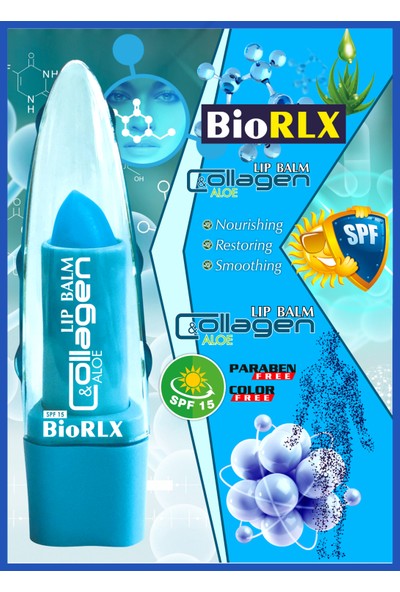 Biorlx Aloe Vera + Collagen + Spf 15(Güneş Koruyucu) Lip Balm Color Free (Renksiz) + Paraben Free (Parabensiz)Unisex 2 Adet
