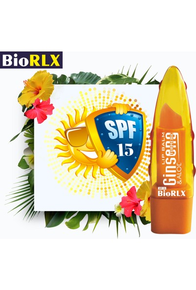 Biorlx Aloe Vera + Ginseng + Turmeric(Zerdeçal) Spf 15(Güneş Koruyucu) Lip Balm Color Free (Renksiz) + Paraben Free (Parabensiz) Unisex 3 Adet