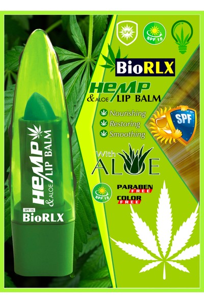 Biorlx Aloe Vera + Hemp Oil + Spf 15(Güneş Koruyucu) Lip Balm Color Free (Renksiz) + Paraben Free (Parabensiz) 2 Adet