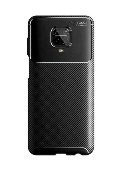 Case 4U Xiaomi Redmi Note 9S / Note 9 Pro Kılıf Rugged Armor Karbon Desenli Lüx Negro Silikon Arka Kapak + Cam Ekran Koruyucu Siyah