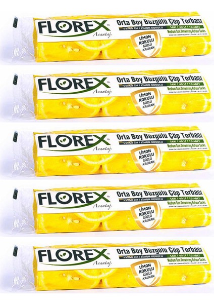 Büzgülü Limon Kokulu Orta Boy Çöp Torbası 55 x 60 cm 5 Rulo