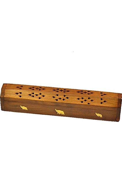 Ahşap Tütsü Sandığı Pirinç Fil İşlemeli 30 cm