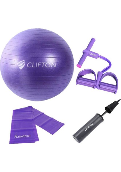 65 cm Mor Dura-Strong Deluxe Pilates Topu+Body Trimmer +Pilates Bandı + Pompa Set