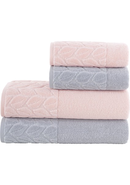 Hazal 4'lü Banyo Havlu Takımı 90 x 150 cm - 50 x 90 cm Gri - Pudra