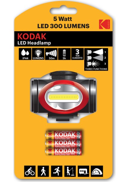 Headlamp 5W-300 LED Kafa Lambası-3 Adet Pil Hediyeli