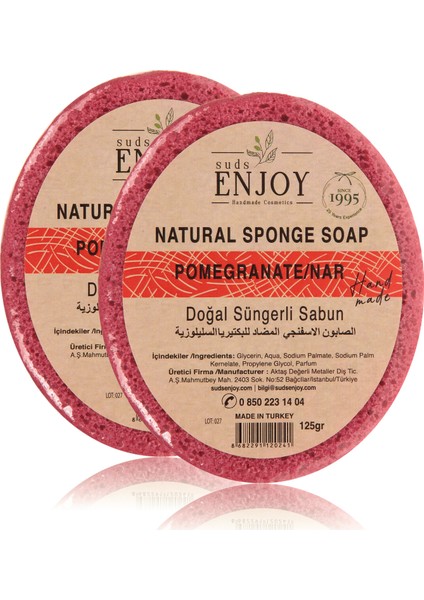 Doğal 2 Adet Nar El Yapımı Süngerli Vücut-Duş Sabunu 2X125GR