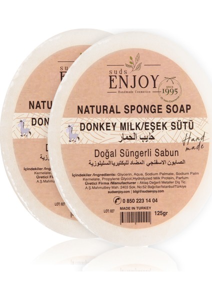 Doğal 2 Adet Eşek Sütlü El Yapımı Süngerli Vücut-Duş Sabunu 2X125GR