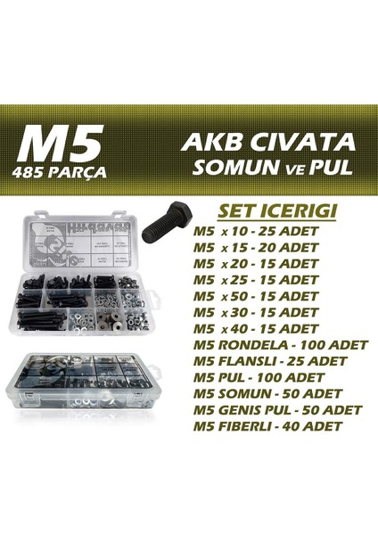 485 Parça M5 Akb Civata Somun ve Pul Seti