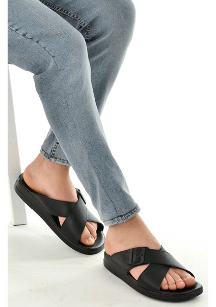 Grande Günlük Kemerli Erkek Terlik Siyah