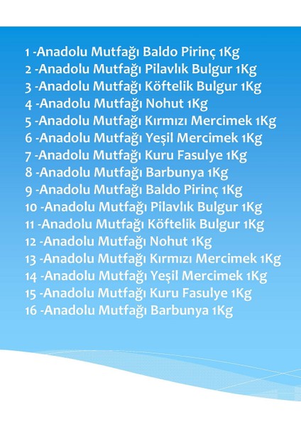 Gıda Paketi 16 Parça 1 Nolu Paket