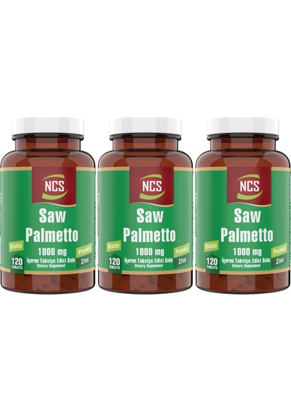 Saw Palmetto 1000 Mg Pumpkin Biotin Zinc Complex 3 Adet 120 Tablet
