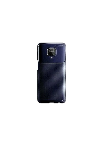 Case 4U Xiaomi Redmi Note 9S / Note 9 Pro Kılıf Rugged Armor Karbon Desenli Lüx Negro Silikon Arka Kapak + Cam Ekran Koruyucu Lacivert