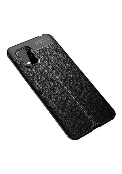 Case 4U Xiaomi Mi 10 Lite Kılıf Rugan Armor Deri Görünümlü Yüksek Kalite Silikon Niss + Cam Ekran Koruyucu Siyah