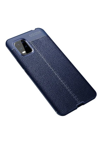 Case 4U Xiaomi Mi 10 Lite Kılıf Rugan Armor Deri Görünümlü Yüksek Kalite Silikon Niss + Cam Ekran Koruyucu Lacivert