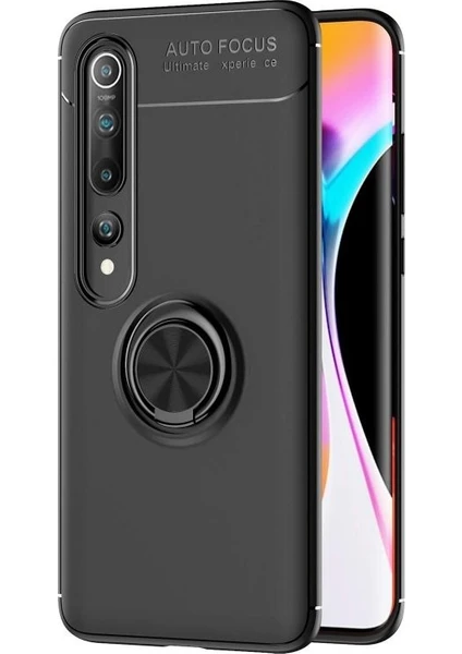 Case 4U Xiaomi Mi 10 Kılıf Autofocus Shockprof Ravel Yüzüklü Standlı Slikon Kapak Siyah