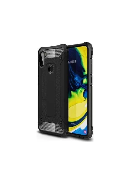 Case 4U Galaxy M11 Kılıf Military Armor Çift Katmanlı Crash Silikon Kılıf Siyah