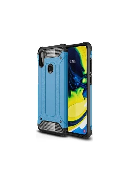 Case 4U Galaxy M11 Kılıf Military Armor Çift Katmanlı Crash Silikon Kılıf Mavi