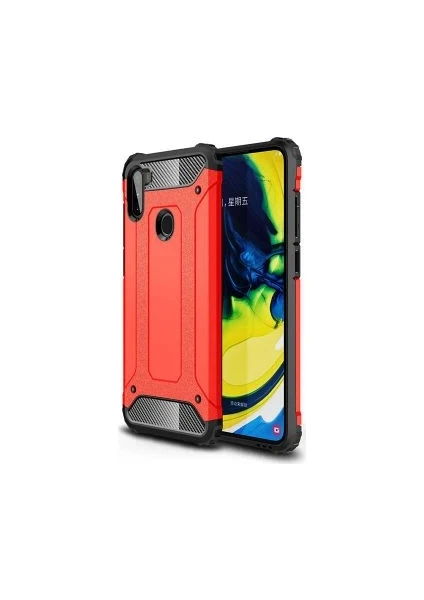 Case 4U Galaxy M11 Kılıf Military Armor Çift Katmanlı Crash Silikon Kılıf Kırmızı