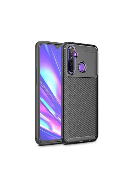 Case 4U Oppo Realme 6i Kılıf Rugged Armor Karbon Desenli Lüx Negro Silikon Arka Kapak Siyah