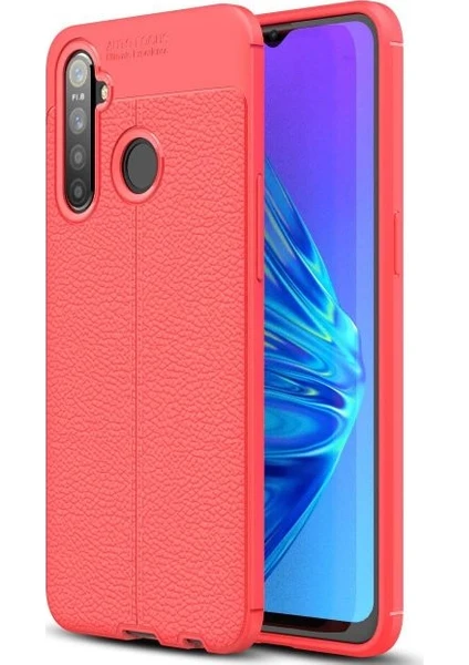 Case 4U Oppo Realme 6i Kılıf Rugan Armor Deri Görünümlü Yüksek Kalite Silikon Niss Kırmızı