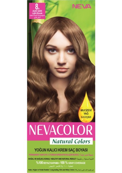 Nevacolor Natural Colors 8. Açık Sarı - Kalıcı Krem Saç Boyası Seti