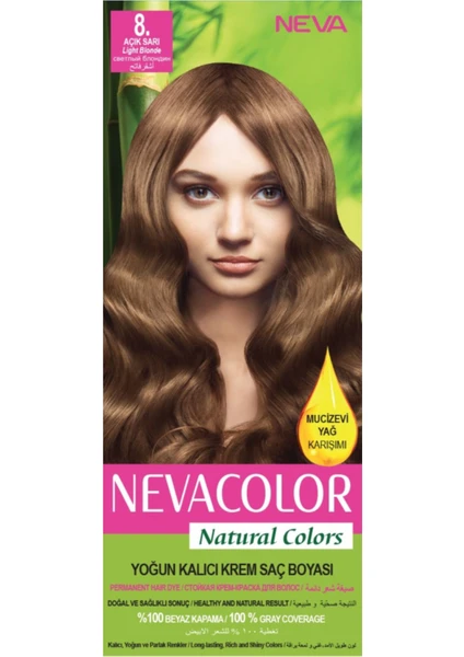 Natural Colors 8. Açık Sarı - Kalıcı Krem Saç Boyası Seti