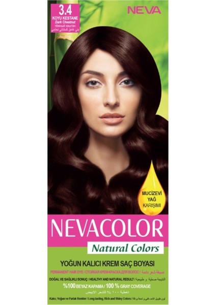 Natural Colors 3.4 Koyu Kestane - Kalıcı Krem Saç Boyası Seti