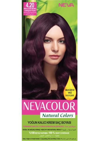 Nevacolor Natural Colors 4.20 Patlıcan Moru - Kalıcı Krem Saç Boyası Seti