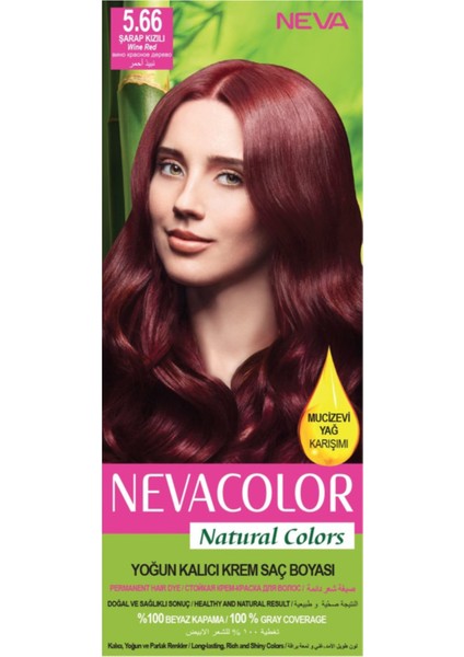 Natural Colors 5.66 Şarap Kızılı - Kalıcı Krem Saç Boyası Seti