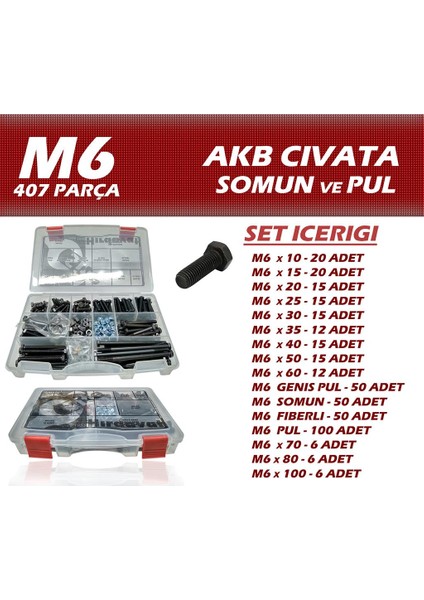 407 Parça M6 Akb Civata Somun ve Pul Seti