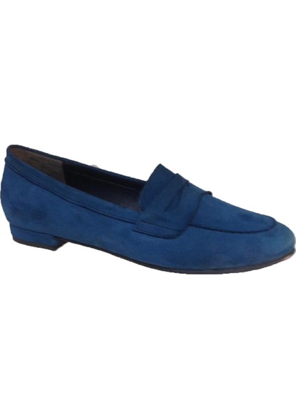 Saks Mavi Süet Loafer Babet