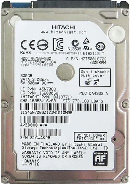 500 GB 2.5" 5400RPM Hard Disk (HGSTZ5K500)