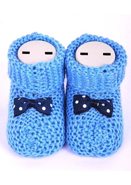 Yenidoğan Örgü Bebek Patiği Mavi