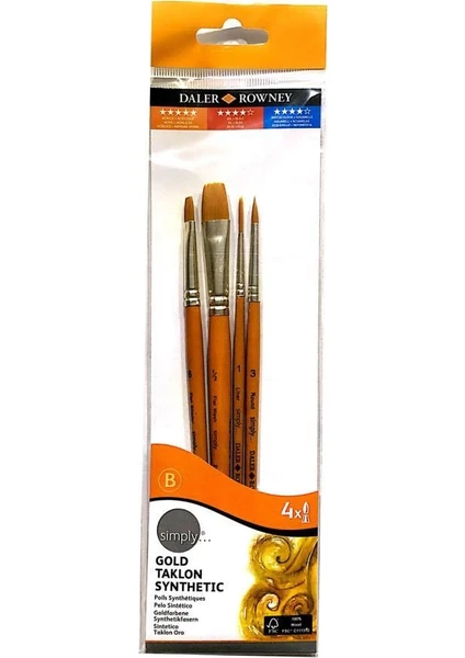 Daler Rowney Simply Gold Taklon Sentetik 4'lü Fırça Seti 216920402