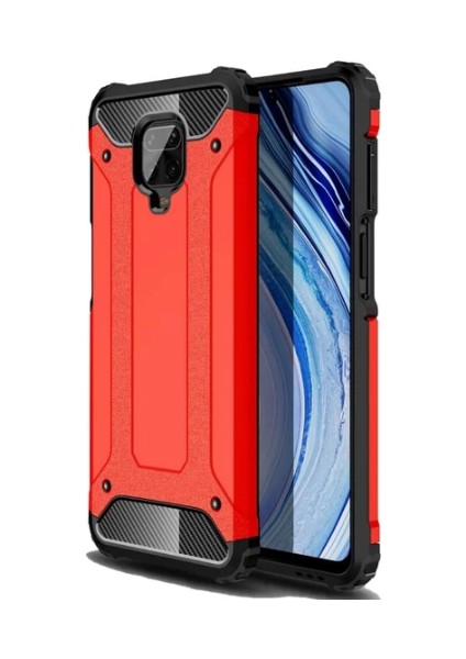 Case 4U Xiaomi Redmi Note 9S / Note 9 Pro Kılıf Military Armor Çift Katmanlı Crash Silikon Kılıf + Cam Ekran Koruyucu Siyah