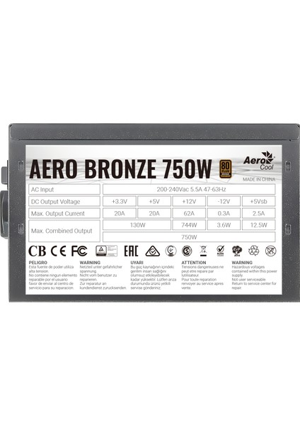 Aero Bronze 750W 80+ Bronze Güç Kaynağı (AE AEROBR750)