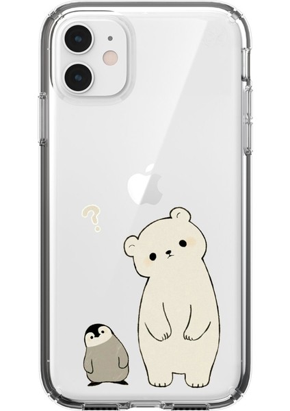 Apple iPhone 11 Penguen ve Ayıcık Desenli Şeffaf Telefon Kılıfı