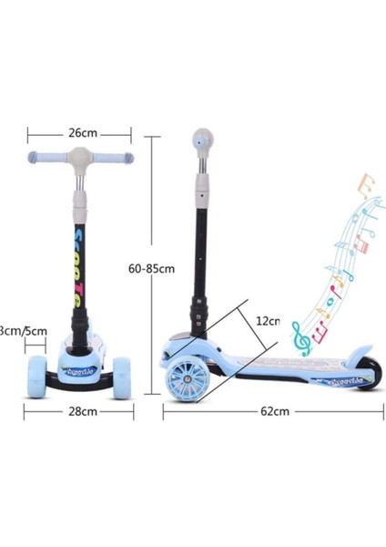 Müzikli ve LED Işıklı Üç Teker ve Işıklı Çocuk Scooter