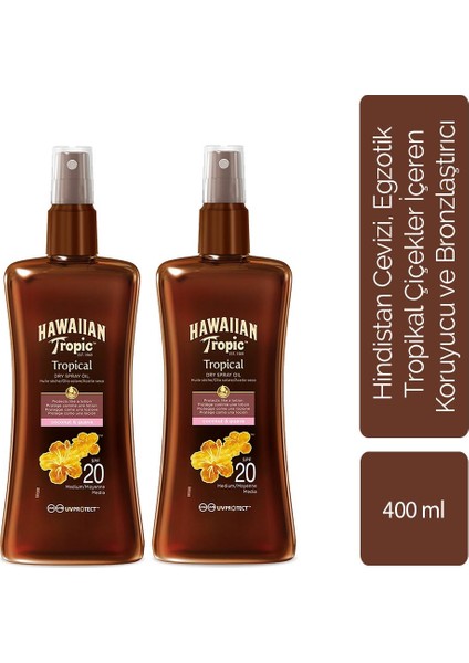 Hawaiian Tropic SPF20 Koruyucu ve Bronzlaştıcı Yağ 2'li Avantaj Paketi