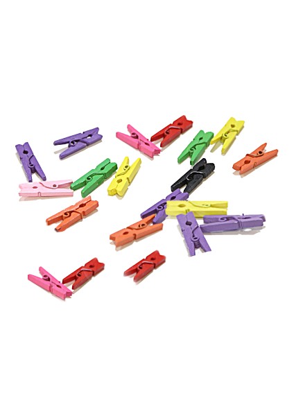 Ahşap Fotoğraf 2,5 cm Renkli Mandal 20'li + Jüt İp