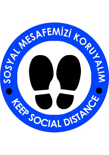 Sosyal Mesafe Zemin Uyarı 30 x 30 cm Mavi Türkçe-İngilizce Etiket Sticker C13-30