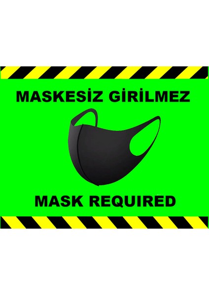 Sosyal Mesafe Maske Uyarı 15 x 20 cm Yeşil Türkçe-İngilizce Etiket Sticker C5-15