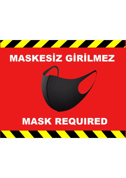 Sosyal Mesafe Maske Uyarı 15 x 20 cm Kırmızı Türkçe-İngilizce Etiket Sticker C1-15