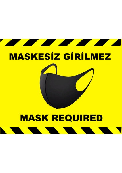 Sosyal Mesafe Maske Uyarı 15 x 20 cm Sarı Türkçe-İngilizce Etiket Sticker C4-15