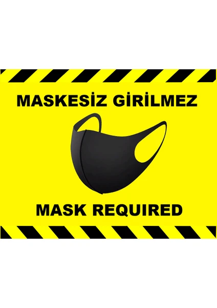 Weppe Sticker Sosyal Mesafe Maske Uyarı 15 x 20 cm Sarı Türkçe-İngilizce Etiket Sticker C4-15