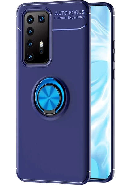 Case Street Huawei P40 Pro Kılıf Ravel Yüzüklü Mıknatıslı + Full Ekran Koruyucu Lacivert