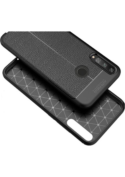 Huawei P40 Lite E Kılıf Niss Silikon Deri Görünümlü + Nano Glass Siyah modelleri