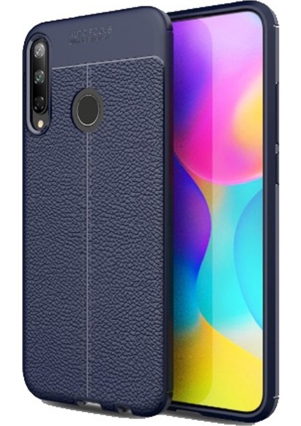 Huawei P40 Lite E Kılıf Niss Silikon Deri Görünümlü + Nano Glass Lacivert
